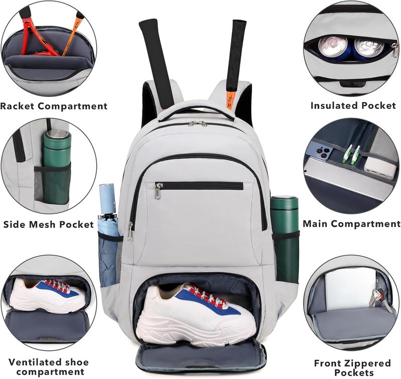 ACESAK Tennis Backpack Tennis Bag for Women Men - Tennis Bag Holds 2 Rackets, Badminton Squash, Pickleball Paddles Balls - Image 4